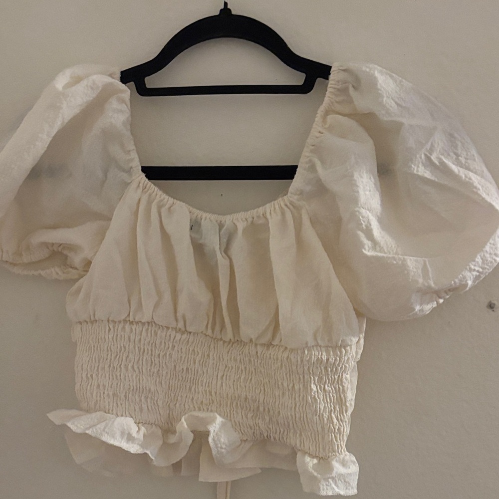 Forever 21 Cream Ruffle Puff Sleeve Blouse - Picture 2 of 2